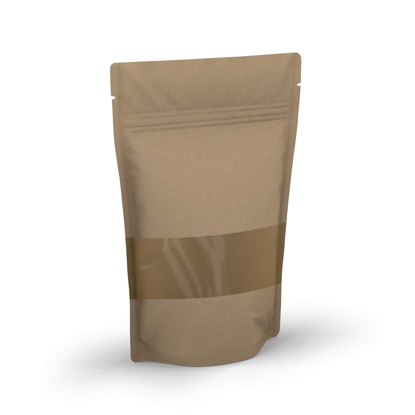 Stand-up pouch, kraft paper brown, with window strip